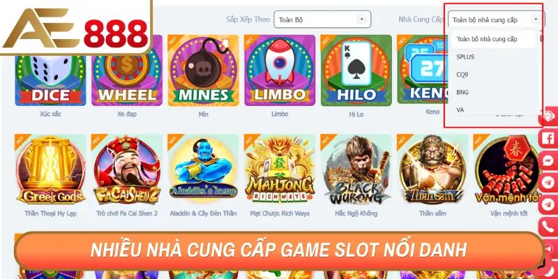 Nhiều nhà cung cấp game slot nổi danh