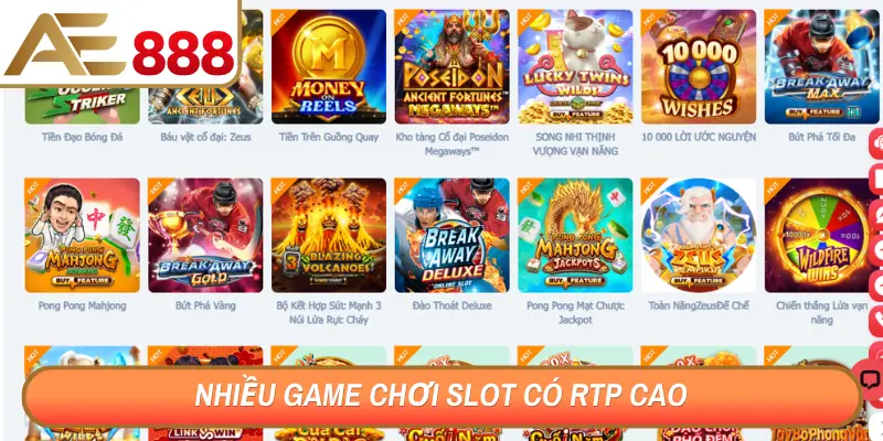 Nhiều game chơi slot có RTP cao